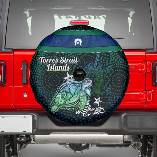 Torres Strait Islands Sea Turtle and Dhari Spare Tire Cover Oceanic Indigenous Dotwork Tribal Illustration