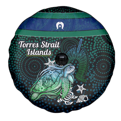 Torres Strait Islands Sea Turtle and Dhari Spare Tire Cover Oceanic Indigenous Dotwork Tribal Illustration
