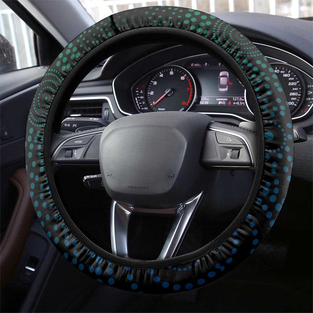 Torres Strait Islands Sea Turtle and Dhari Steering Wheel Cover Oceanic Indigenous Dotwork Tribal Illustration