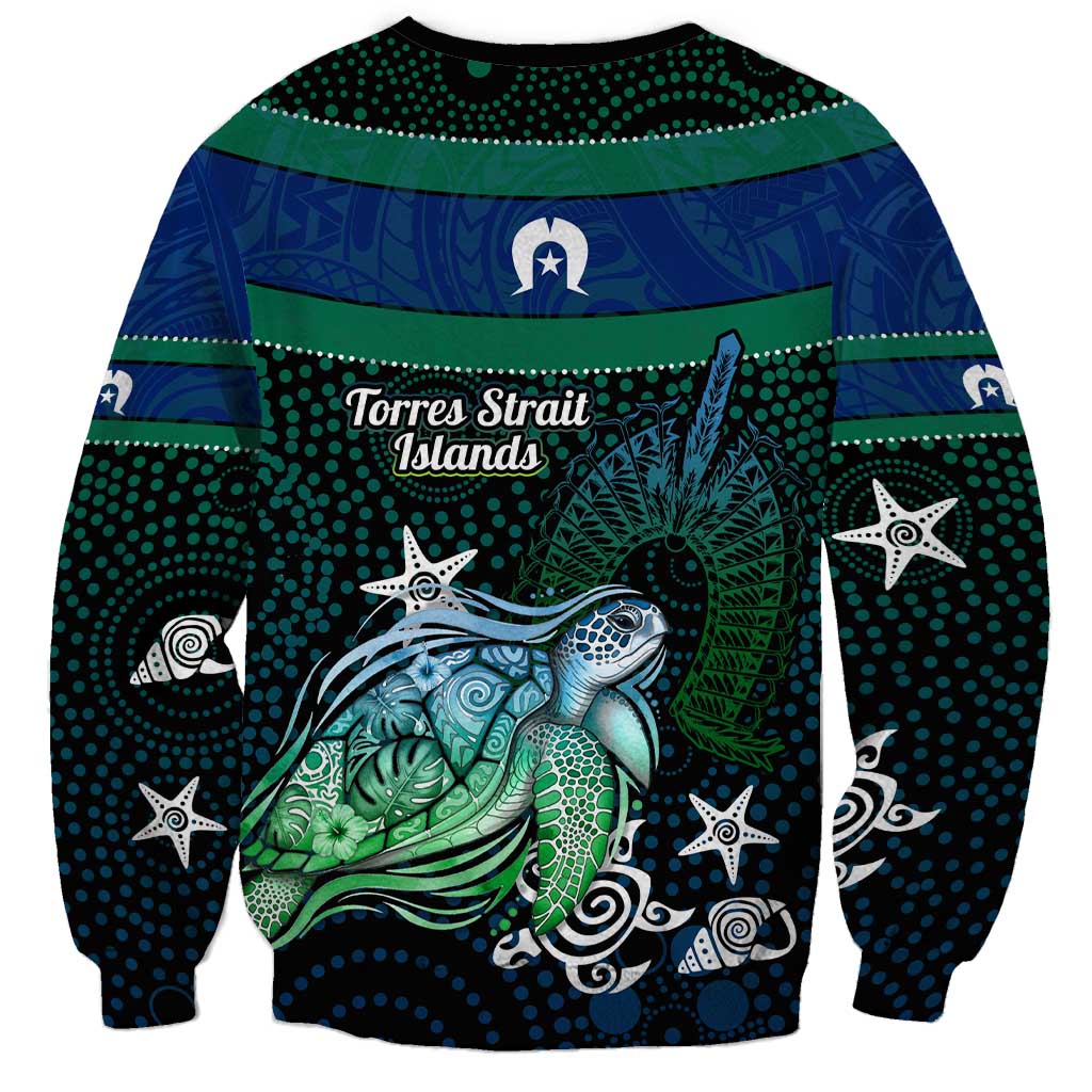 Torres Strait Islands Sea Turtle and Dhari Sweatshirt Oceanic Indigenous Dotwork Tribal Illustration