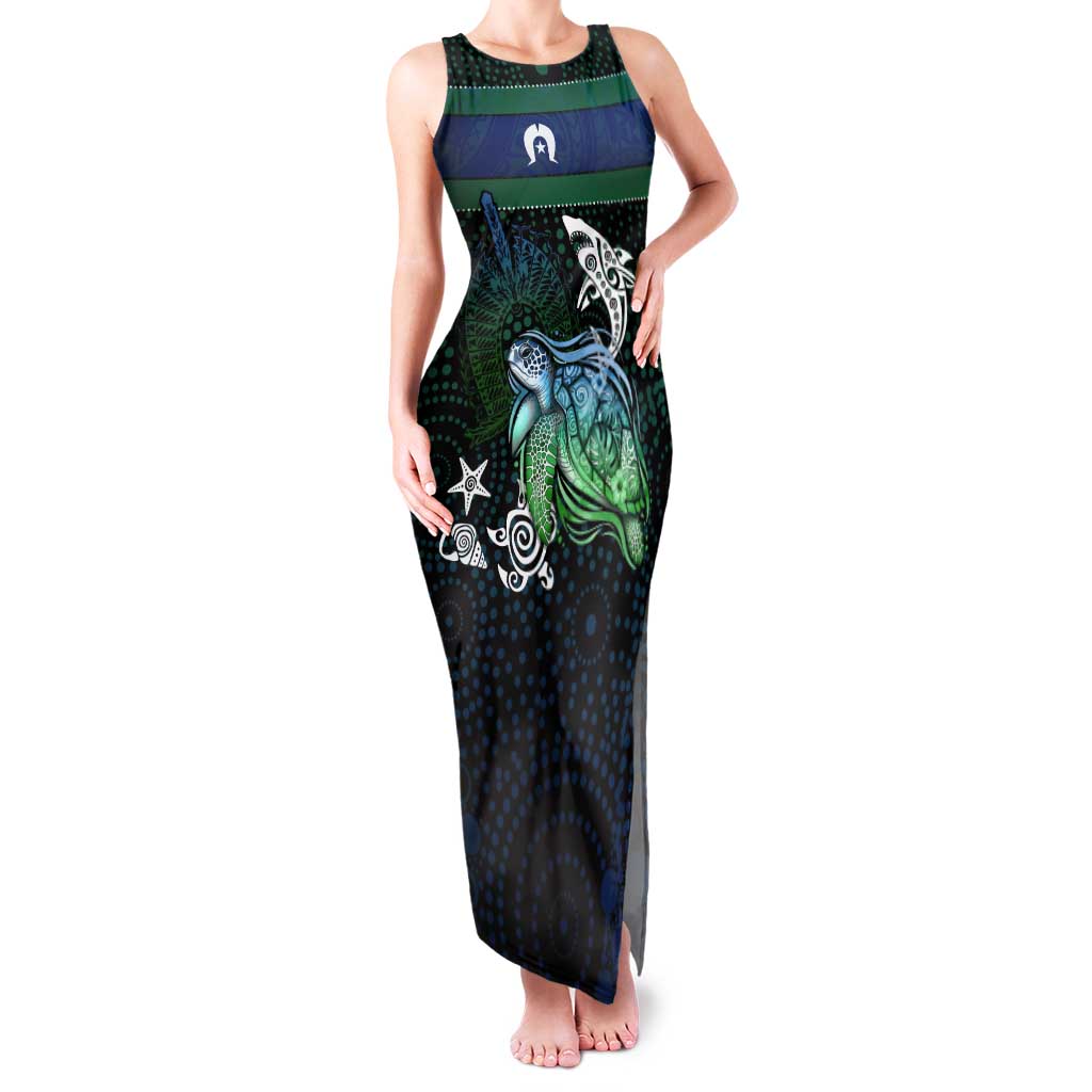Torres Strait Islands Sea Turtle and Dhari Tank Maxi Dress Oceanic Indigenous Dotwork Tribal Illustration