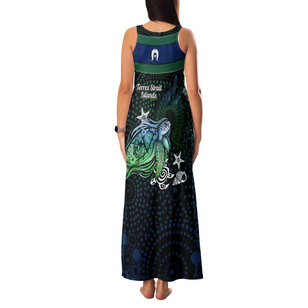 Torres Strait Islands Sea Turtle and Dhari Tank Maxi Dress Oceanic Indigenous Dotwork Tribal Illustration