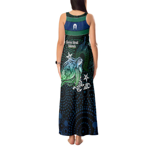 Torres Strait Islands Sea Turtle and Dhari Tank Maxi Dress Oceanic Indigenous Dotwork Tribal Illustration