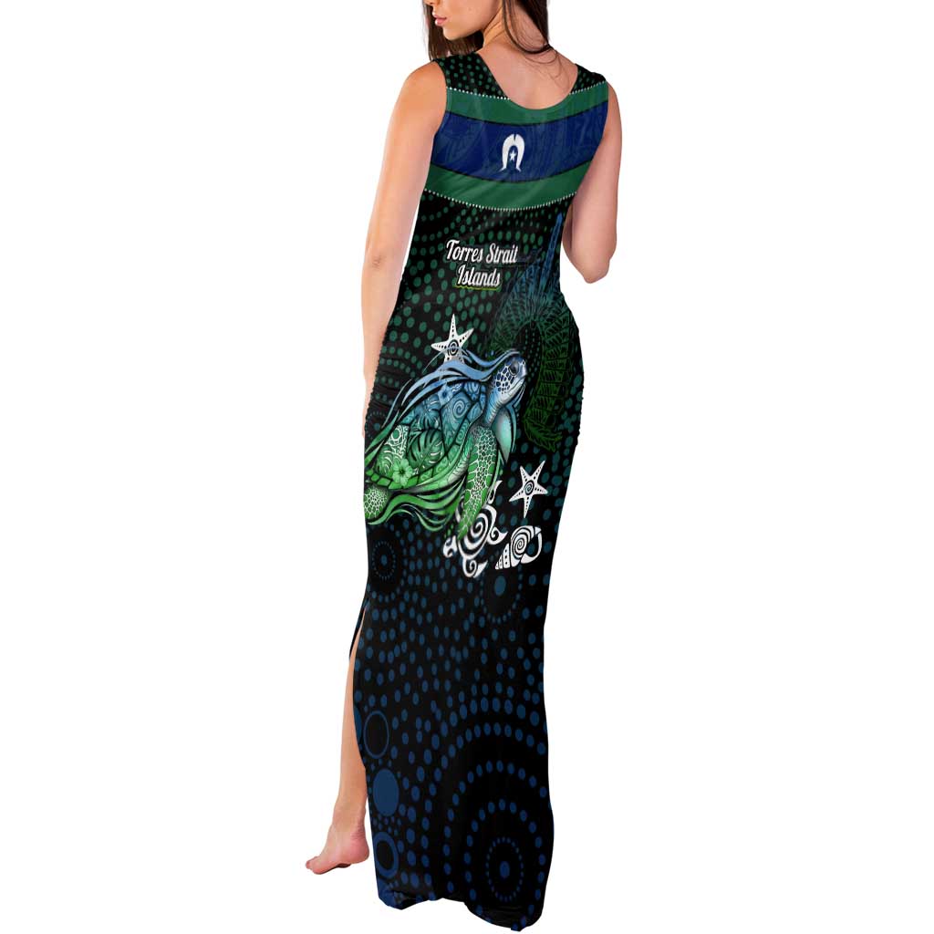 Torres Strait Islands Sea Turtle and Dhari Tank Maxi Dress Oceanic Indigenous Dotwork Tribal Illustration