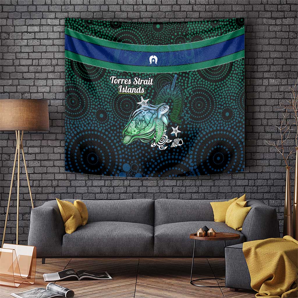 Torres Strait Islands Sea Turtle and Dhari Tapestry Oceanic Indigenous Dotwork Tribal Illustration
