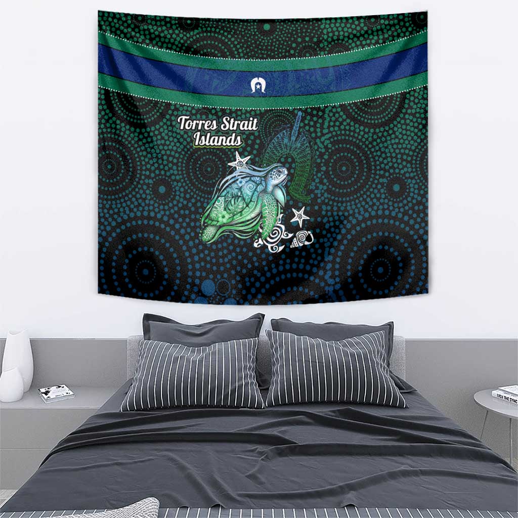 Torres Strait Islands Sea Turtle and Dhari Tapestry Oceanic Indigenous Dotwork Tribal Illustration