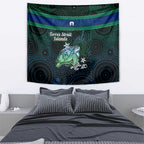Torres Strait Islands Sea Turtle and Dhari Tapestry Oceanic Indigenous Dotwork Tribal Illustration