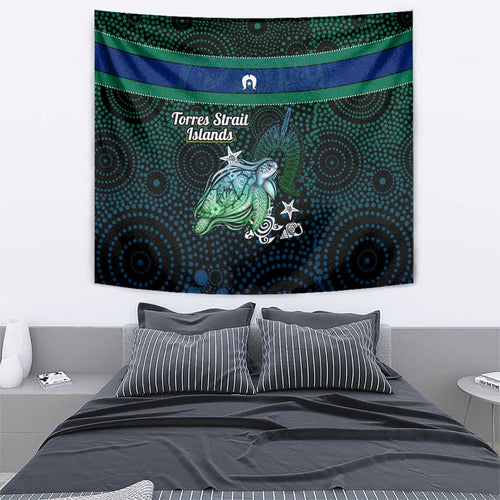 Torres Strait Islands Sea Turtle and Dhari Tapestry Oceanic Indigenous Dotwork Tribal Illustration