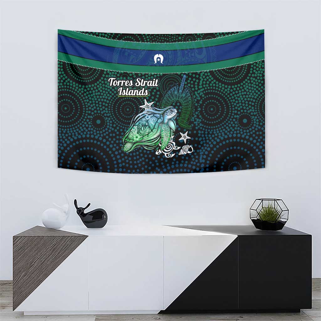 Torres Strait Islands Sea Turtle and Dhari Tapestry Oceanic Indigenous Dotwork Tribal Illustration