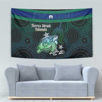 Torres Strait Islands Sea Turtle and Dhari Tapestry Oceanic Indigenous Dotwork Tribal Illustration