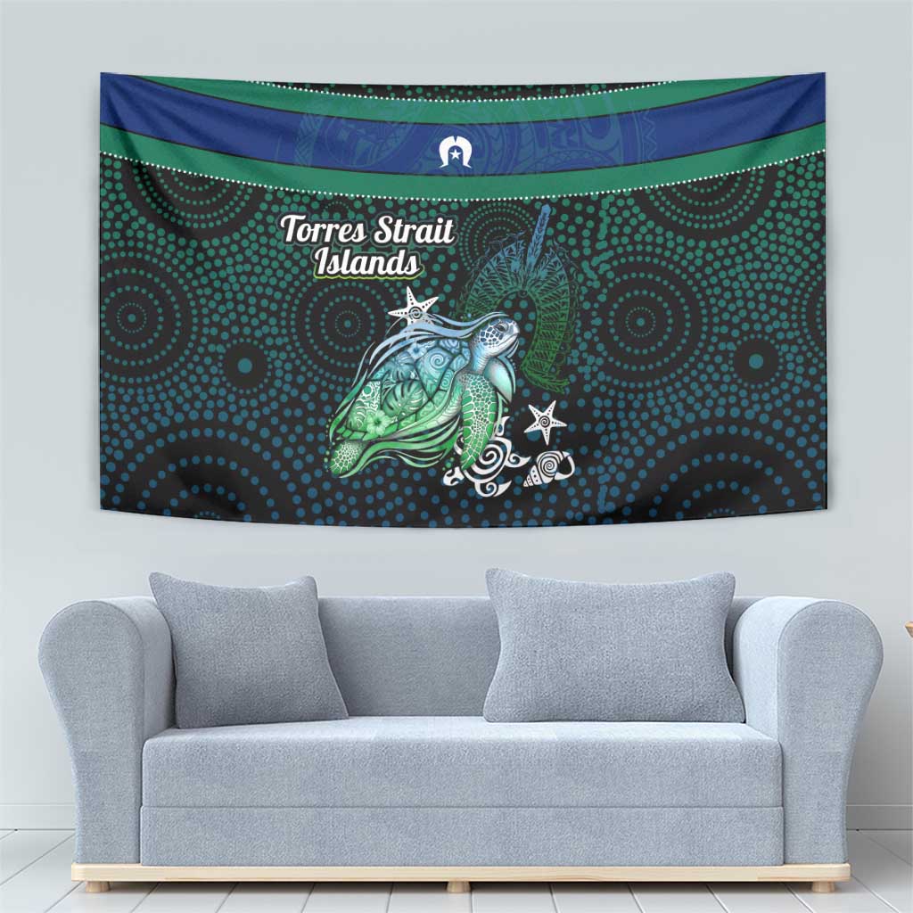 Torres Strait Islands Sea Turtle and Dhari Tapestry Oceanic Indigenous Dotwork Tribal Illustration