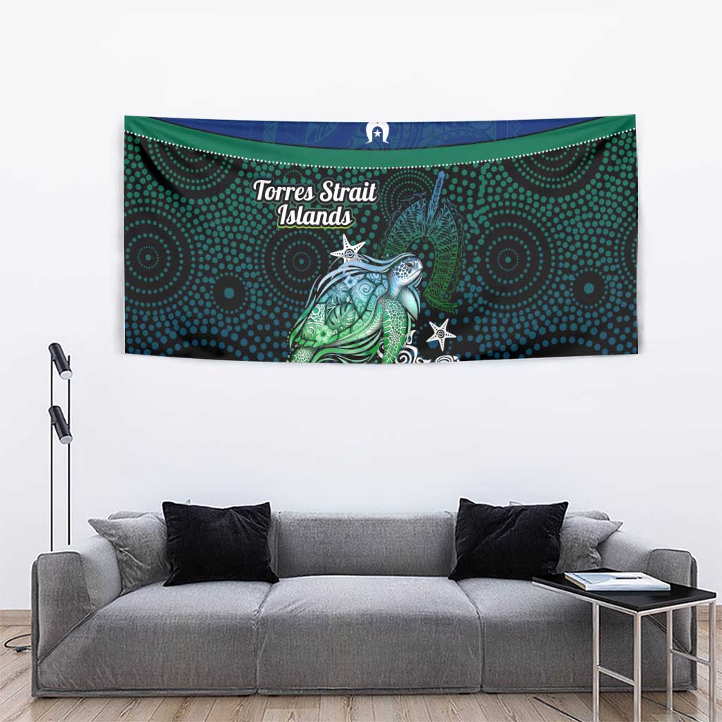 Torres Strait Islands Sea Turtle and Dhari Tapestry Oceanic Indigenous Dotwork Tribal Illustration