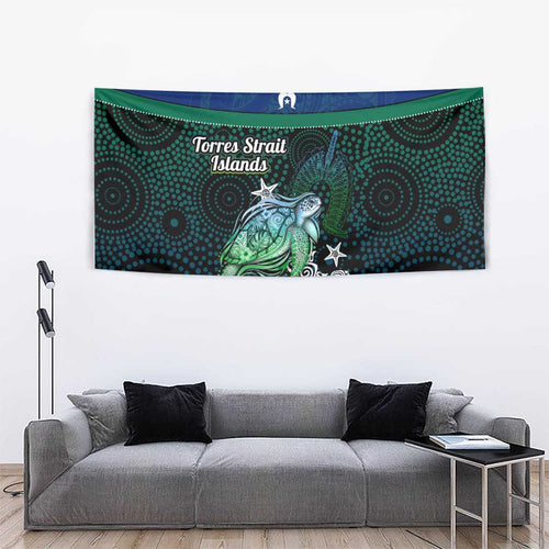 Torres Strait Islands Sea Turtle and Dhari Tapestry Oceanic Indigenous Dotwork Tribal Illustration