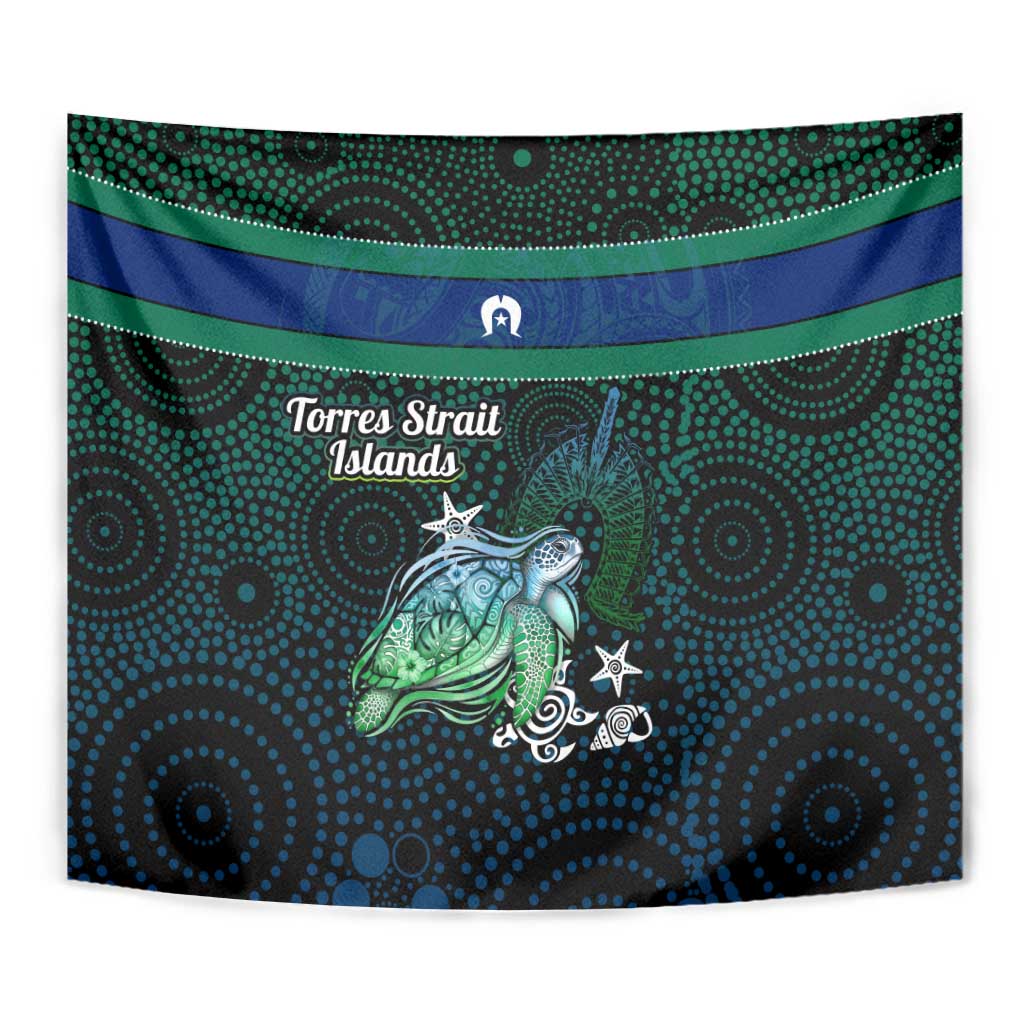 Torres Strait Islands Sea Turtle and Dhari Tapestry Oceanic Indigenous Dotwork Tribal Illustration