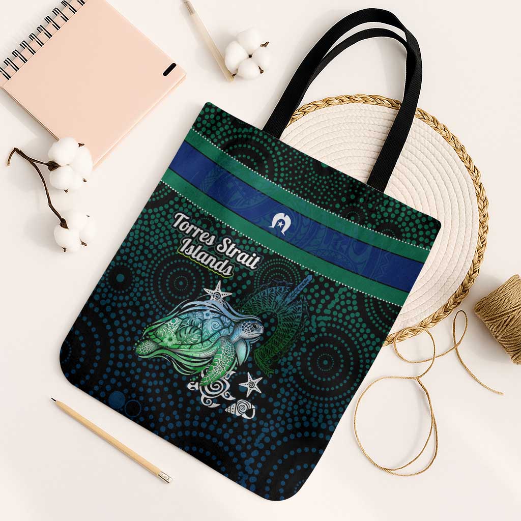 Torres Strait Islands Sea Turtle and Dhari Tote Bag Oceanic Indigenous Dotwork Tribal Illustration