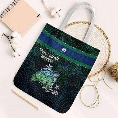 Torres Strait Islands Sea Turtle and Dhari Tote Bag Oceanic Indigenous Dotwork Tribal Illustration