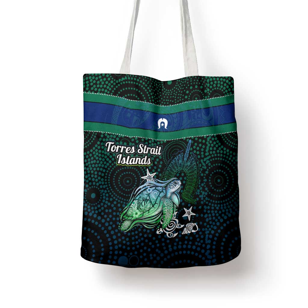 Torres Strait Islands Sea Turtle and Dhari Tote Bag Oceanic Indigenous Dotwork Tribal Illustration