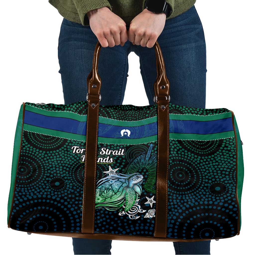 Torres Strait Islands Sea Turtle and Dhari Travel Bag Oceanic Indigenous Dotwork Tribal Illustration