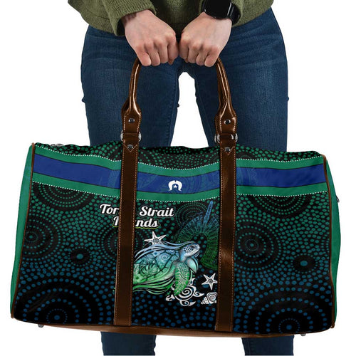 Torres Strait Islands Sea Turtle and Dhari Travel Bag Oceanic Indigenous Dotwork Tribal Illustration