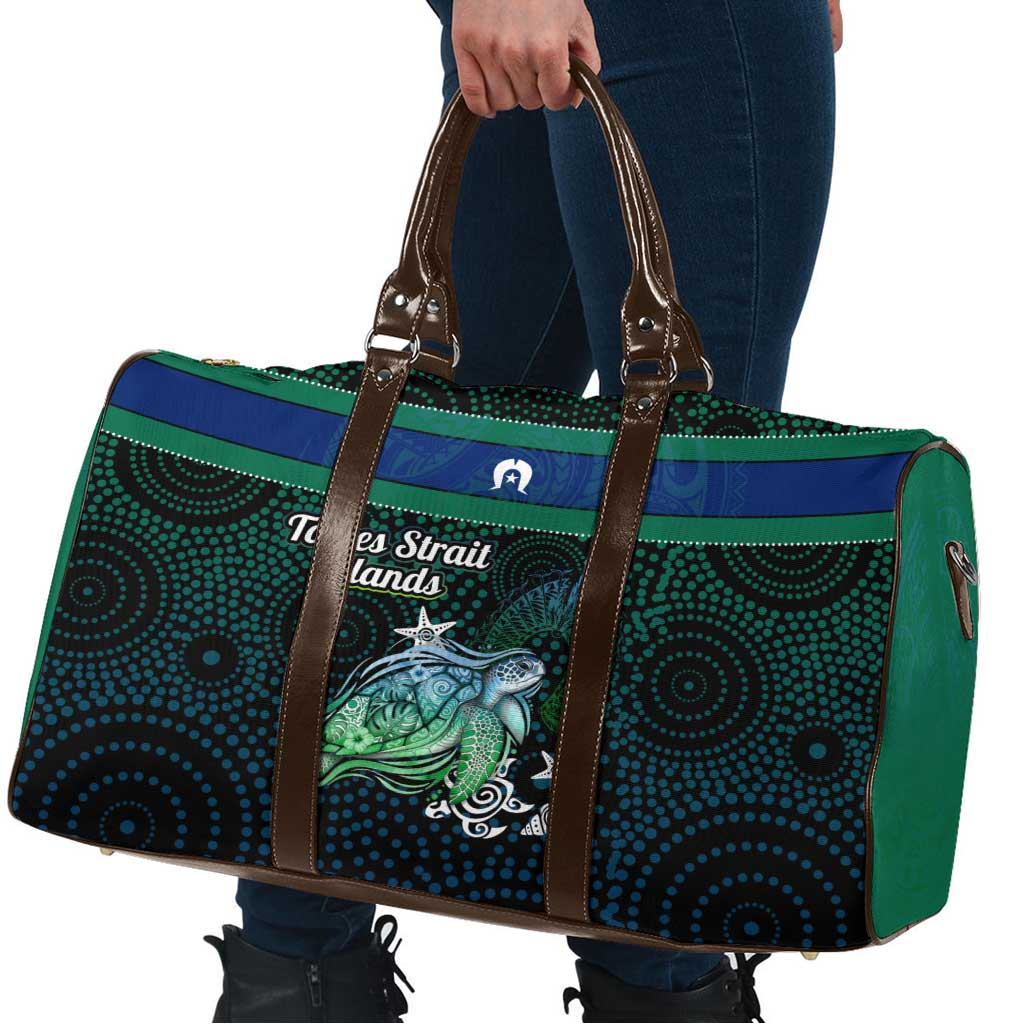 Torres Strait Islands Sea Turtle and Dhari Travel Bag Oceanic Indigenous Dotwork Tribal Illustration