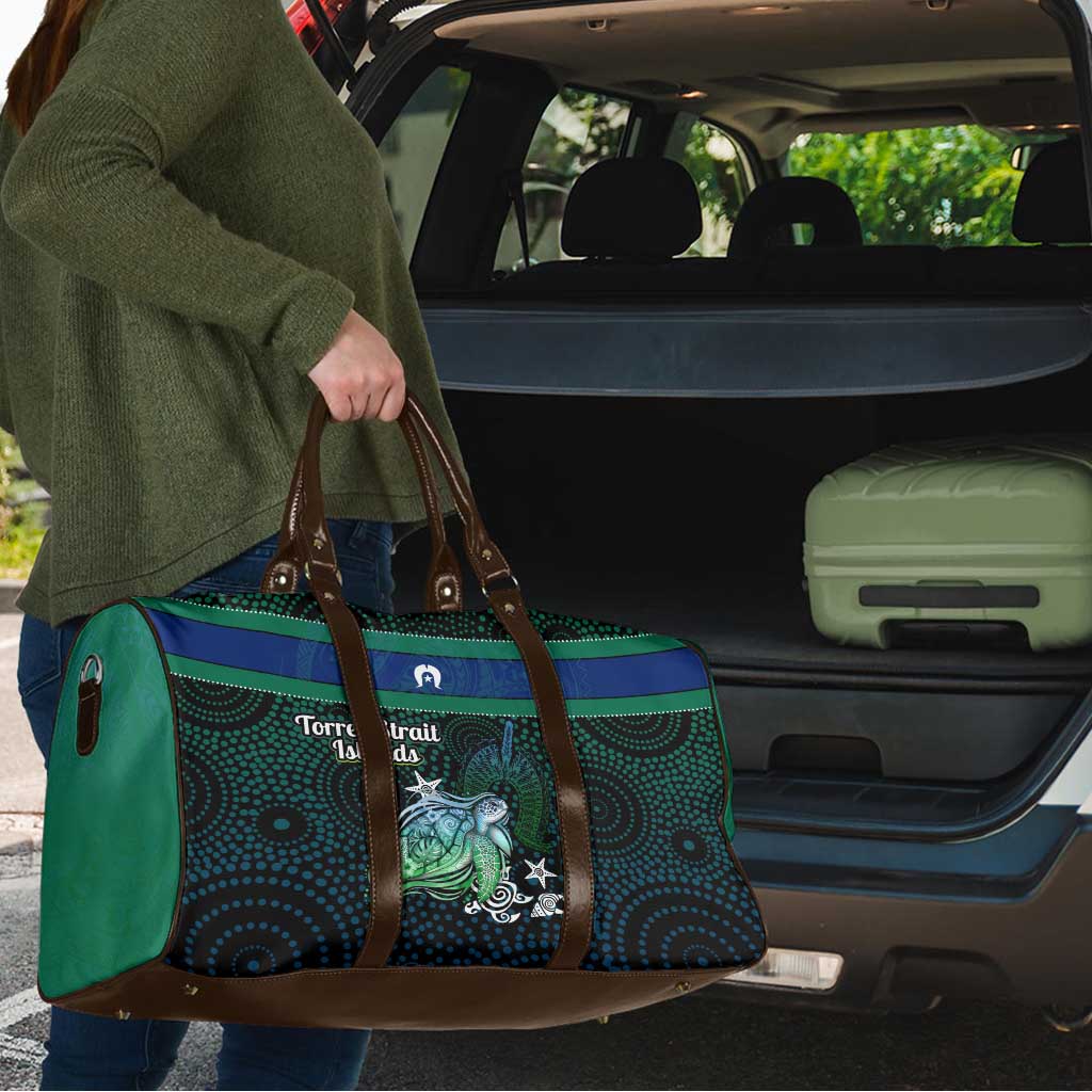 Torres Strait Islands Sea Turtle and Dhari Travel Bag Oceanic Indigenous Dotwork Tribal Illustration