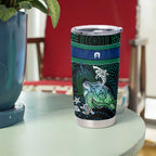 Torres Strait Islands Sea Turtle and Dhari Tumbler Cup Oceanic Indigenous Dotwork Tribal Illustration