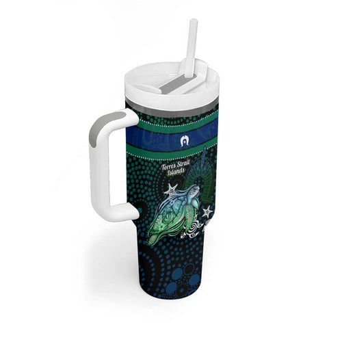 Torres Strait Islands Sea Turtle and Dhari Tumbler With Handle Oceanic Indigenous Dotwork Tribal Illustration