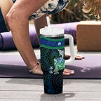 Torres Strait Islands Sea Turtle and Dhari Tumbler With Handle Oceanic Indigenous Dotwork Tribal Illustration