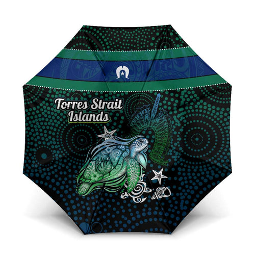 Torres Strait Islands Sea Turtle and Dhari Umbrella Oceanic Indigenous Dotwork Tribal Illustration