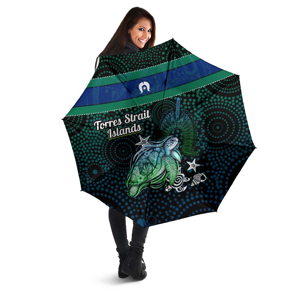 Torres Strait Islands Sea Turtle and Dhari Umbrella Oceanic Indigenous Dotwork Tribal Illustration
