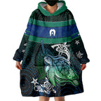 Torres Strait Islands Sea Turtle and Dhari Wearable Blanket Hoodie Oceanic Indigenous Dotwork Tribal Illustration