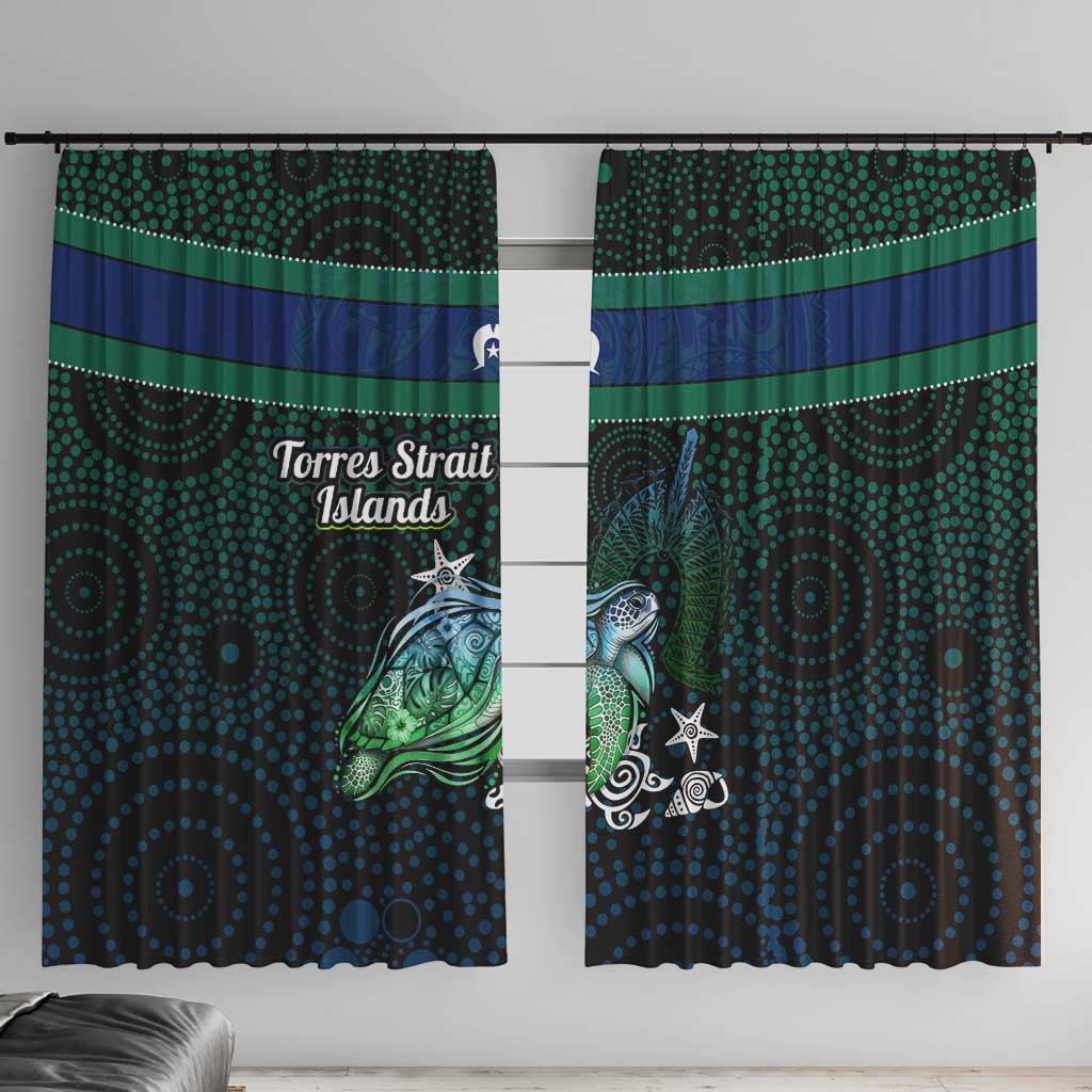 Torres Strait Islands Sea Turtle and Dhari Window Curtain Oceanic Indigenous Dotwork Tribal Illustration