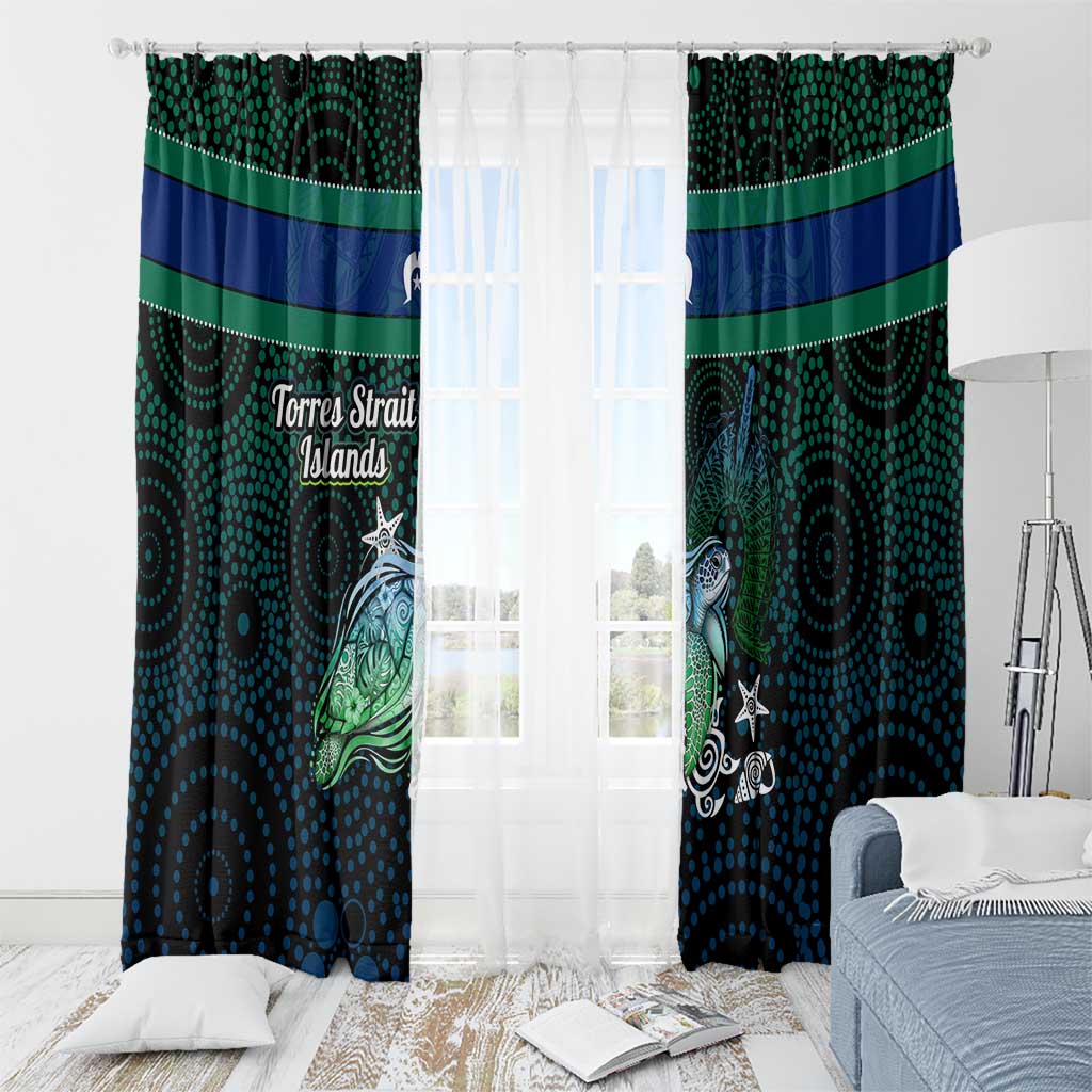 Torres Strait Islands Sea Turtle and Dhari Window Curtain Oceanic Indigenous Dotwork Tribal Illustration