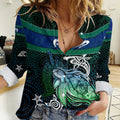 Torres Strait Islands Sea Turtle and Dhari Women Casual Shirt Oceanic Indigenous Dotwork Tribal Illustration