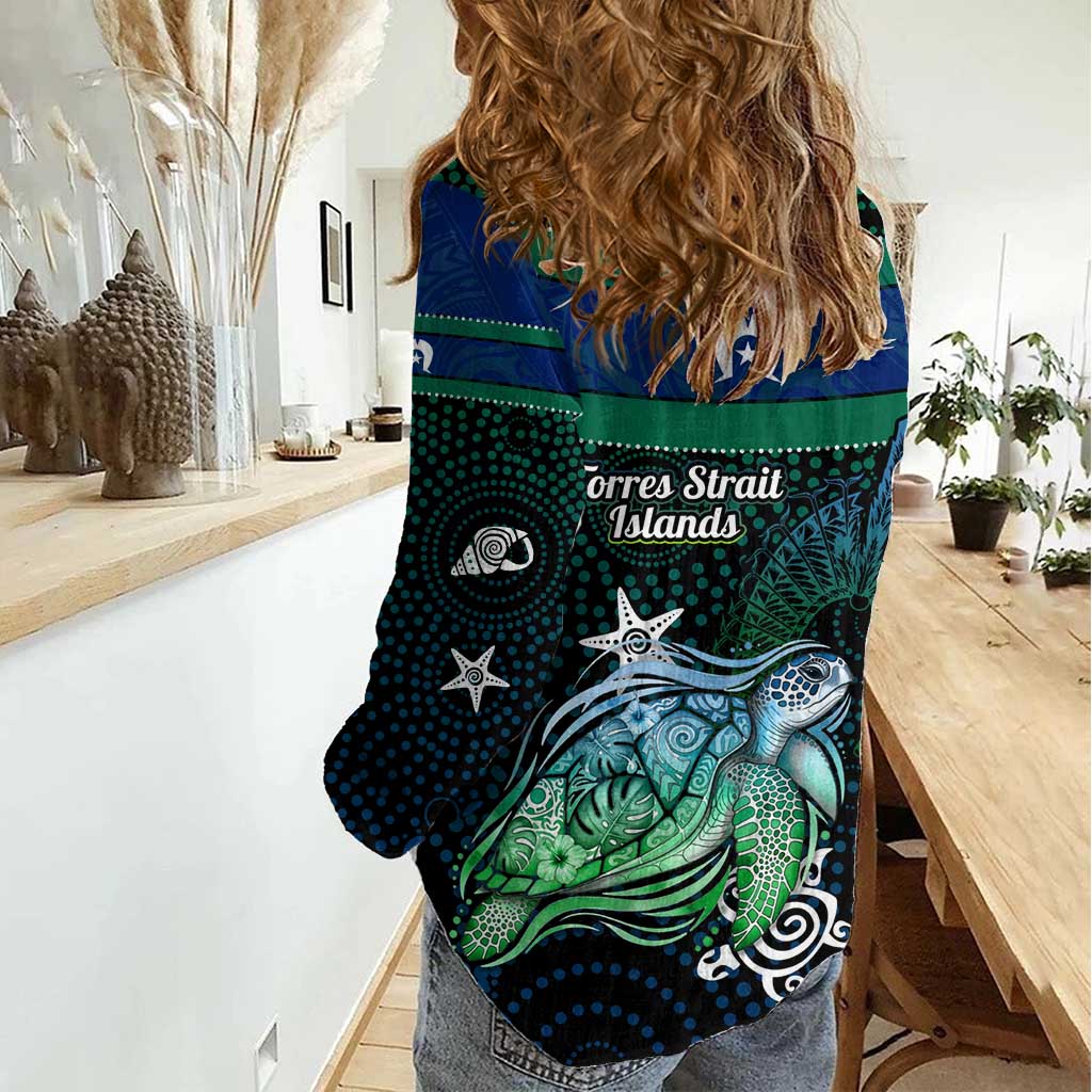 Torres Strait Islands Sea Turtle and Dhari Women Casual Shirt Oceanic Indigenous Dotwork Tribal Illustration
