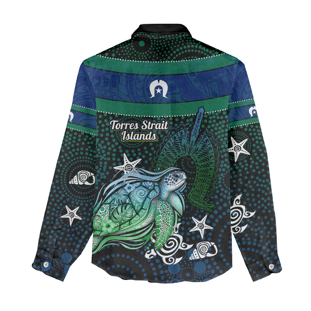 Torres Strait Islands Sea Turtle and Dhari Women Casual Shirt Oceanic Indigenous Dotwork Tribal Illustration