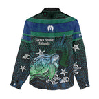 Torres Strait Islands Sea Turtle and Dhari Women Casual Shirt Oceanic Indigenous Dotwork Tribal Illustration