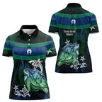 Torres Strait Islands Sea Turtle and Dhari Women Polo Shirt Oceanic Indigenous Dotwork Tribal Illustration