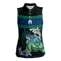 Torres Strait Islands Sea Turtle and Dhari Women Sleeveless Polo Shirt Oceanic Indigenous Dotwork Tribal Illustration