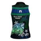 Torres Strait Islands Sea Turtle and Dhari Women Sleeveless Polo Shirt Oceanic Indigenous Dotwork Tribal Illustration