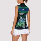 Torres Strait Islands Sea Turtle and Dhari Women Sleeveless Polo Shirt Oceanic Indigenous Dotwork Tribal Illustration