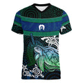 Torres Strait Islands Sea Turtle and Dhari Women V-Neck T-Shirt Oceanic Indigenous Dotwork Tribal Illustration