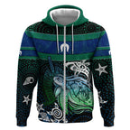 Torres Strait Islands Sea Turtle and Dhari Zip Hoodie Oceanic Indigenous Dotwork Tribal Illustration