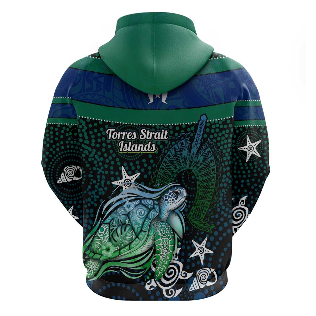 Torres Strait Islands Sea Turtle and Dhari Zip Hoodie Oceanic Indigenous Dotwork Tribal Illustration