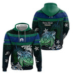 Torres Strait Islands Sea Turtle and Dhari Zip Hoodie Oceanic Indigenous Dotwork Tribal Illustration