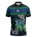 Torres Strait Islands Sea Turtle and Dhari Zipper Polo Shirt Oceanic Indigenous Dotwork Tribal Illustration