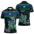 Torres Strait Islands Sea Turtle and Dhari Zipper Polo Shirt Oceanic Indigenous Dotwork Tribal Illustration