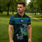 Torres Strait Islands Sea Turtle and Dhari Zipper Polo Shirt Oceanic Indigenous Dotwork Tribal Illustration