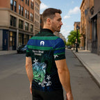 Torres Strait Islands Sea Turtle and Dhari Zipper Polo Shirt Oceanic Indigenous Dotwork Tribal Illustration