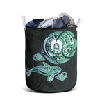 Whale and Dhari Torres Strait Islands Laundry Basket Deep Green Oceanic Tribal Pattern Art